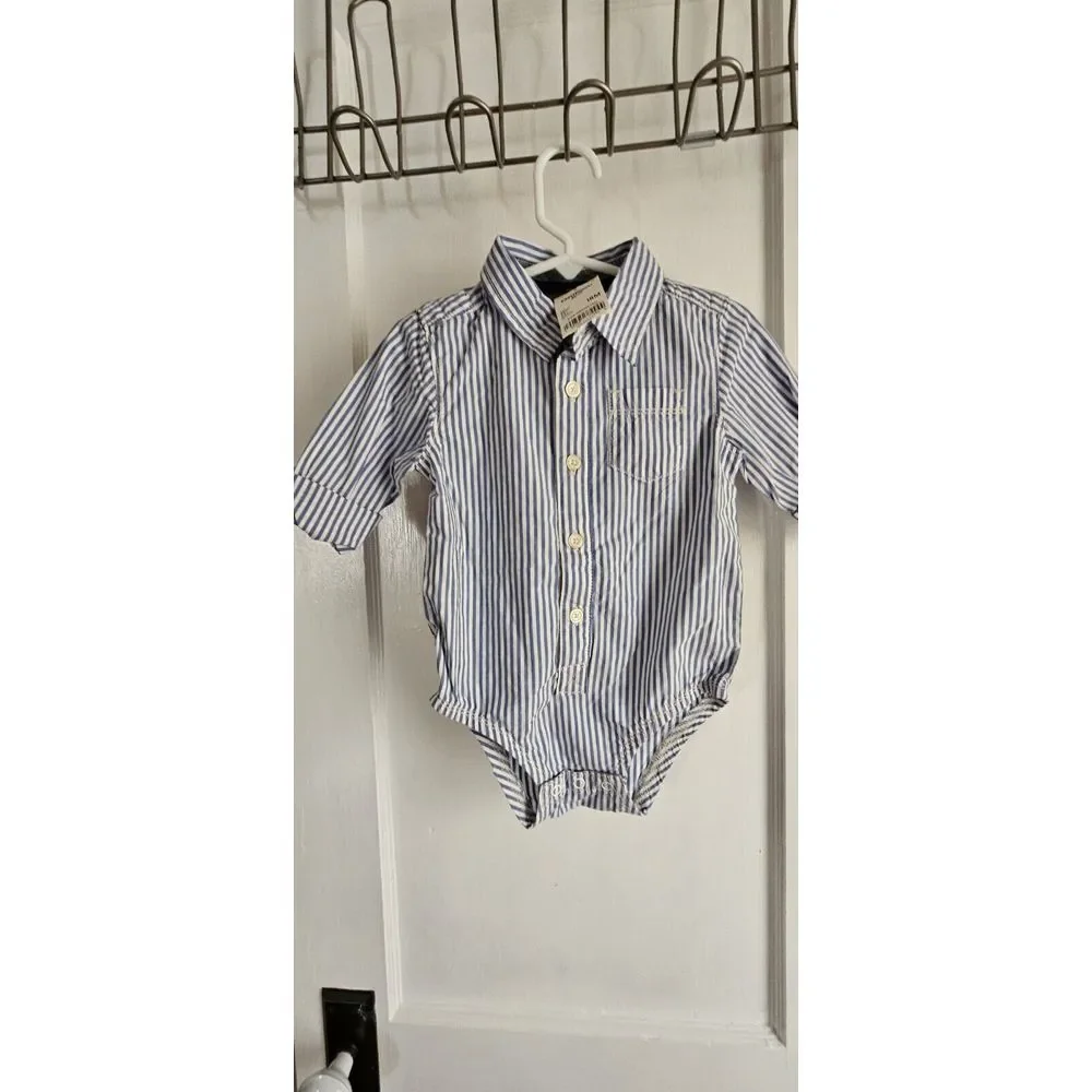 NWT Oshkosh Baby Boy Button Down Dress Shirt Sz 18M long sleeve striped Bodysuit
